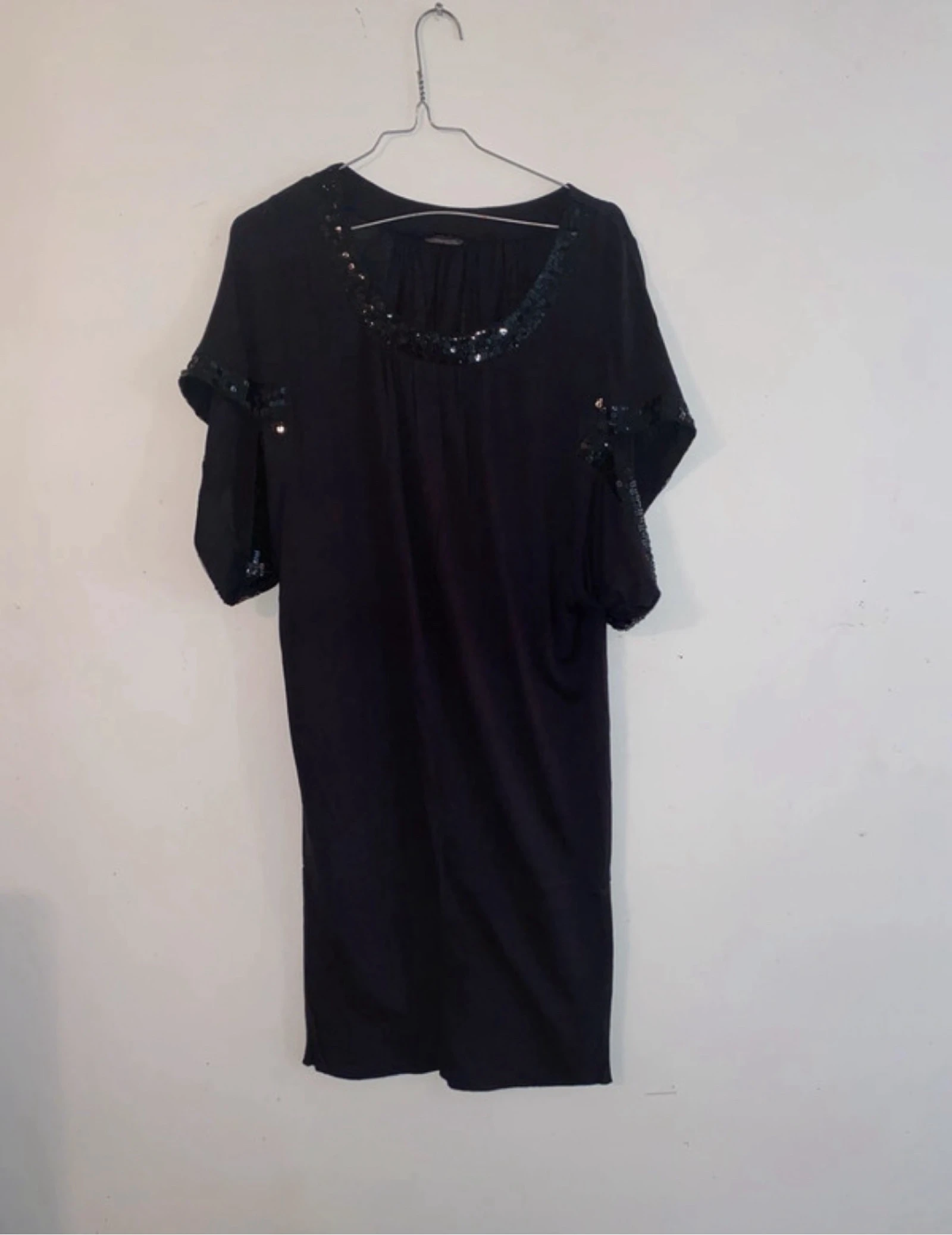 Robe noire Taille 36 / S - Tunique viscose manches papillon sequins
